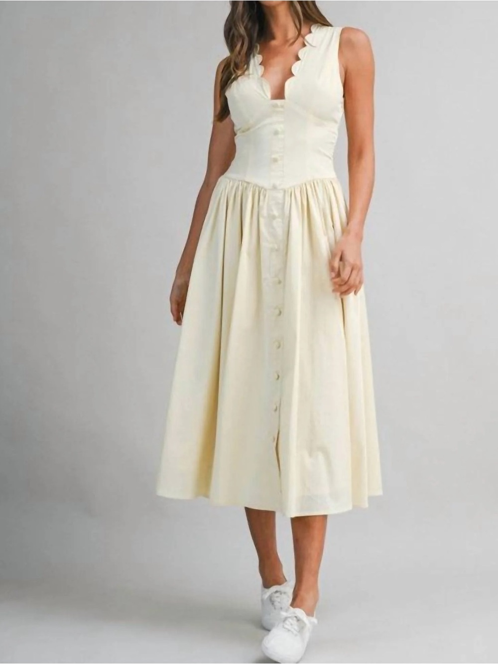 NWT Mable Serena dress in off white scalloped v-neck - Picture 5 of 12